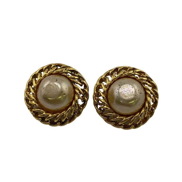 Pre Loved Chanel Pearl Clipon Earrings Gold Chain Design Women - Picture 2 of 8